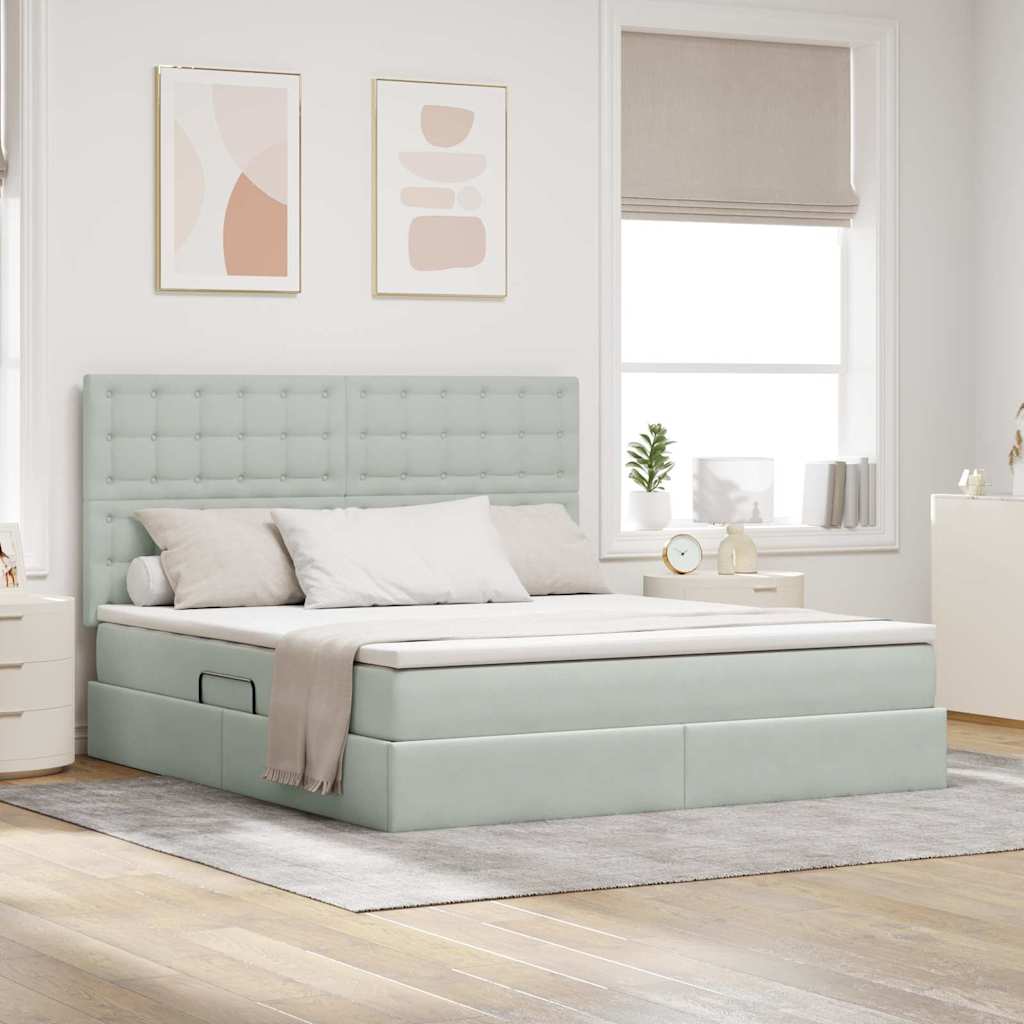 vidaXL Cama con almacenamiento y colchón Gris Claro 180 x 200 cm