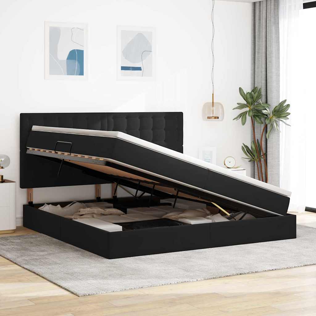 vidaXL Cama con almacenamiento y colchón Negro 200 x 200 cm Terciopelo
