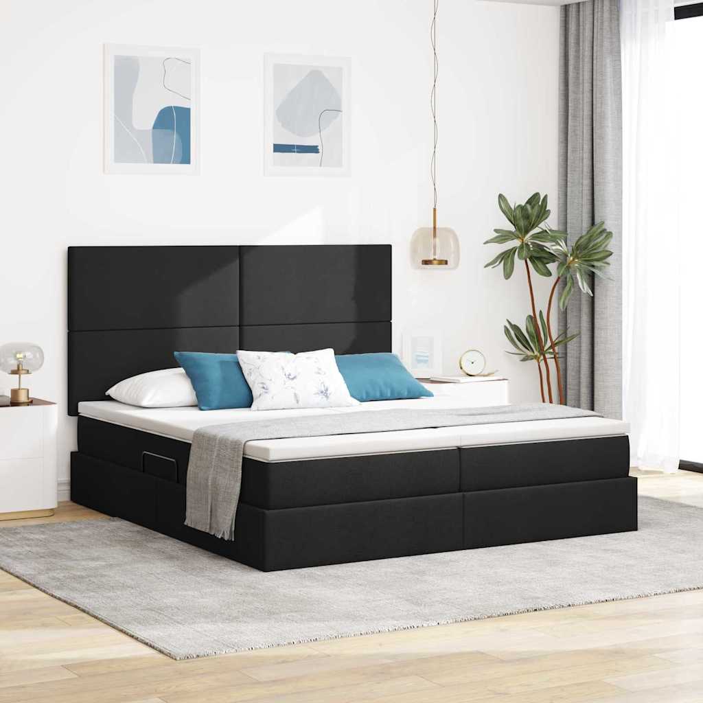 vidaXL Cama con almacenamiento con cabecera Negro 180 x 200 cm Tela