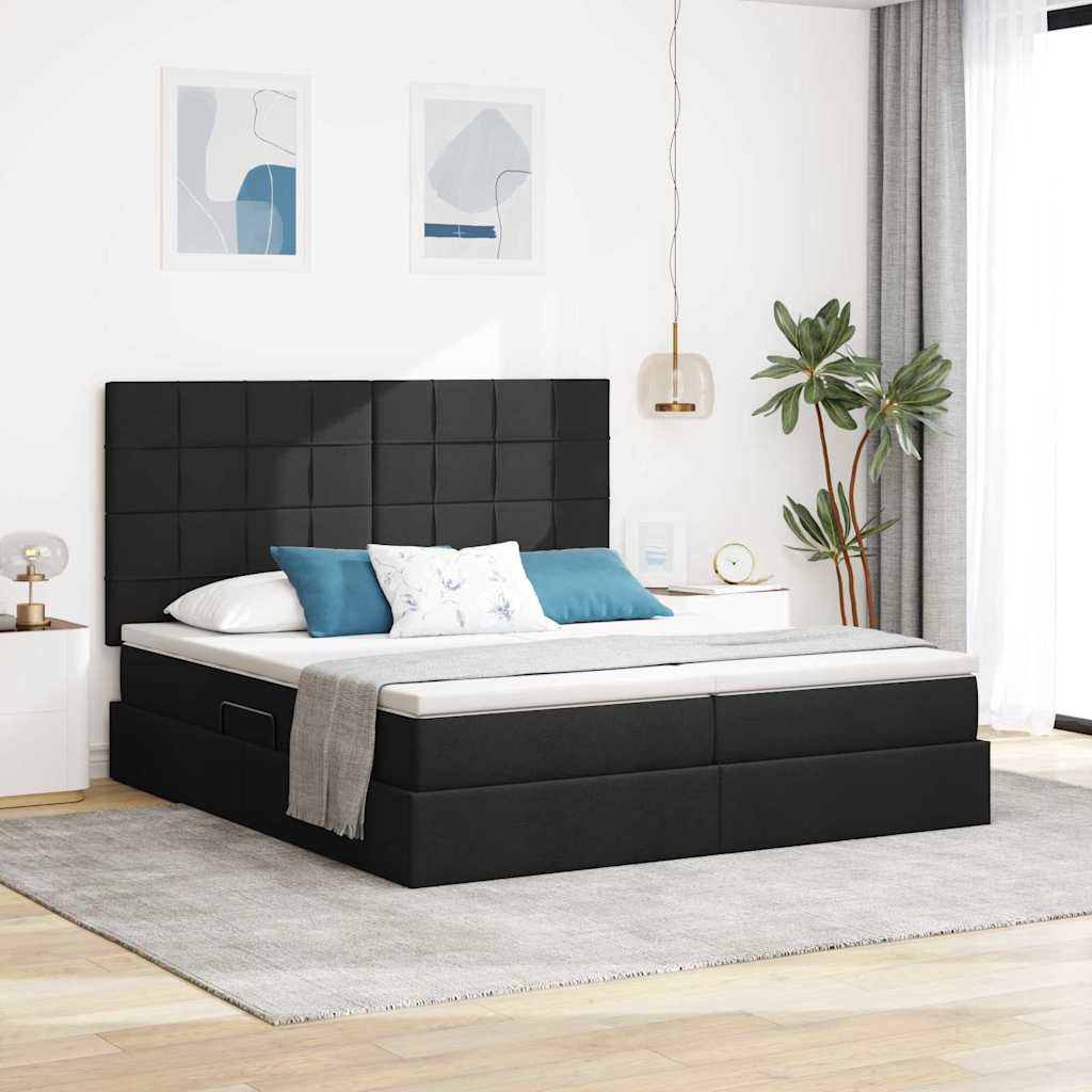 vidaXL Cama con almacenamiento con cabecera Negro 200 x 200 cm Tela