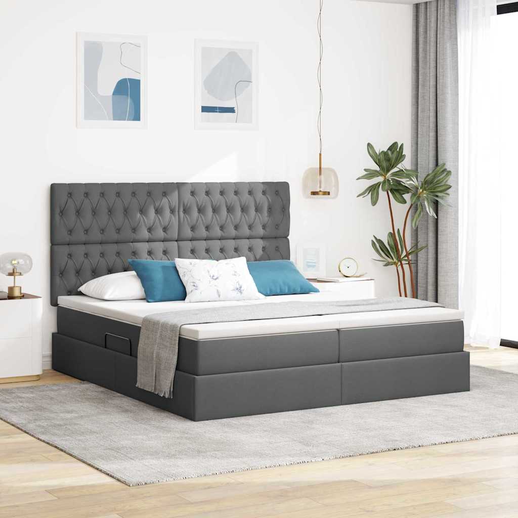 vidaXL Cama con almacenamiento Gris oscuro 200 x 200 cm Tela