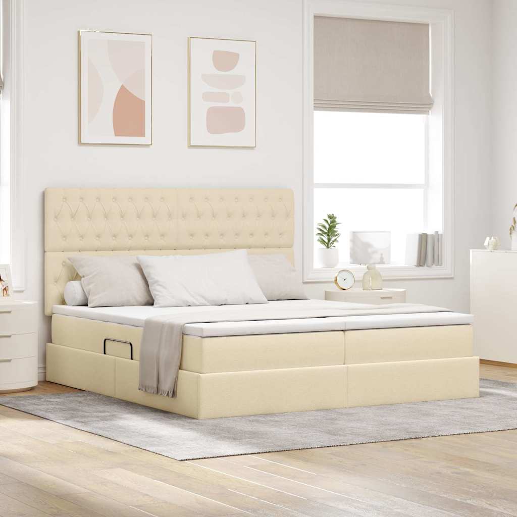 vidaXL Cama con almacenamiento con cabecera Crema 200 x 200 cm Tela