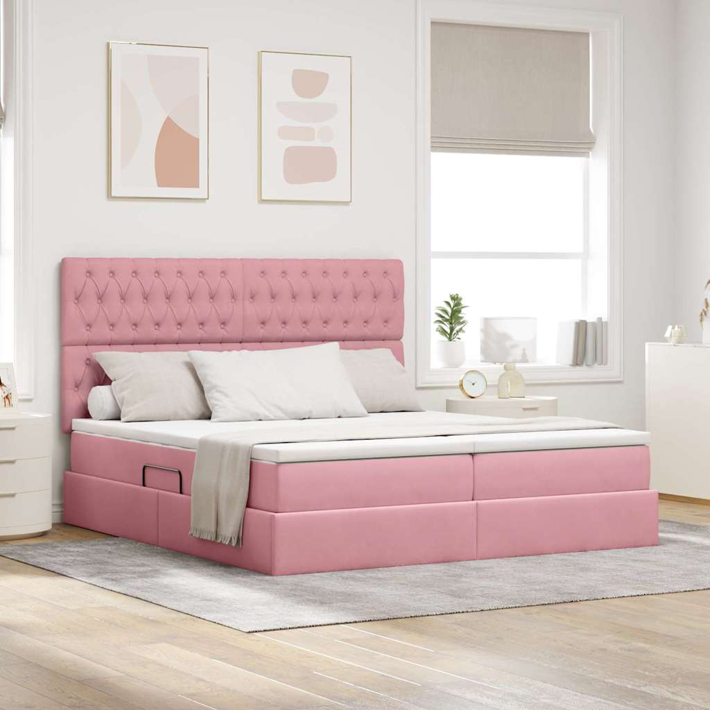 vidaXL Cama con almacenamiento Rosa 200 x 200 cm Terciopelo