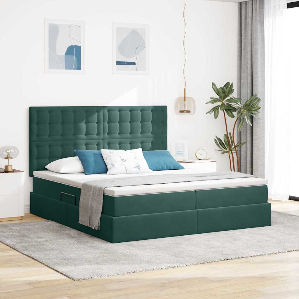 vidaXL Cama con almacenamiento Verde oscuro 180 x 200 cm Terciopelo