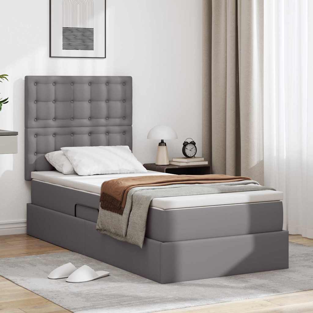 vidaXL Cama con almacenamiento y LED Gris 90 x 200 cm Cuero sintético