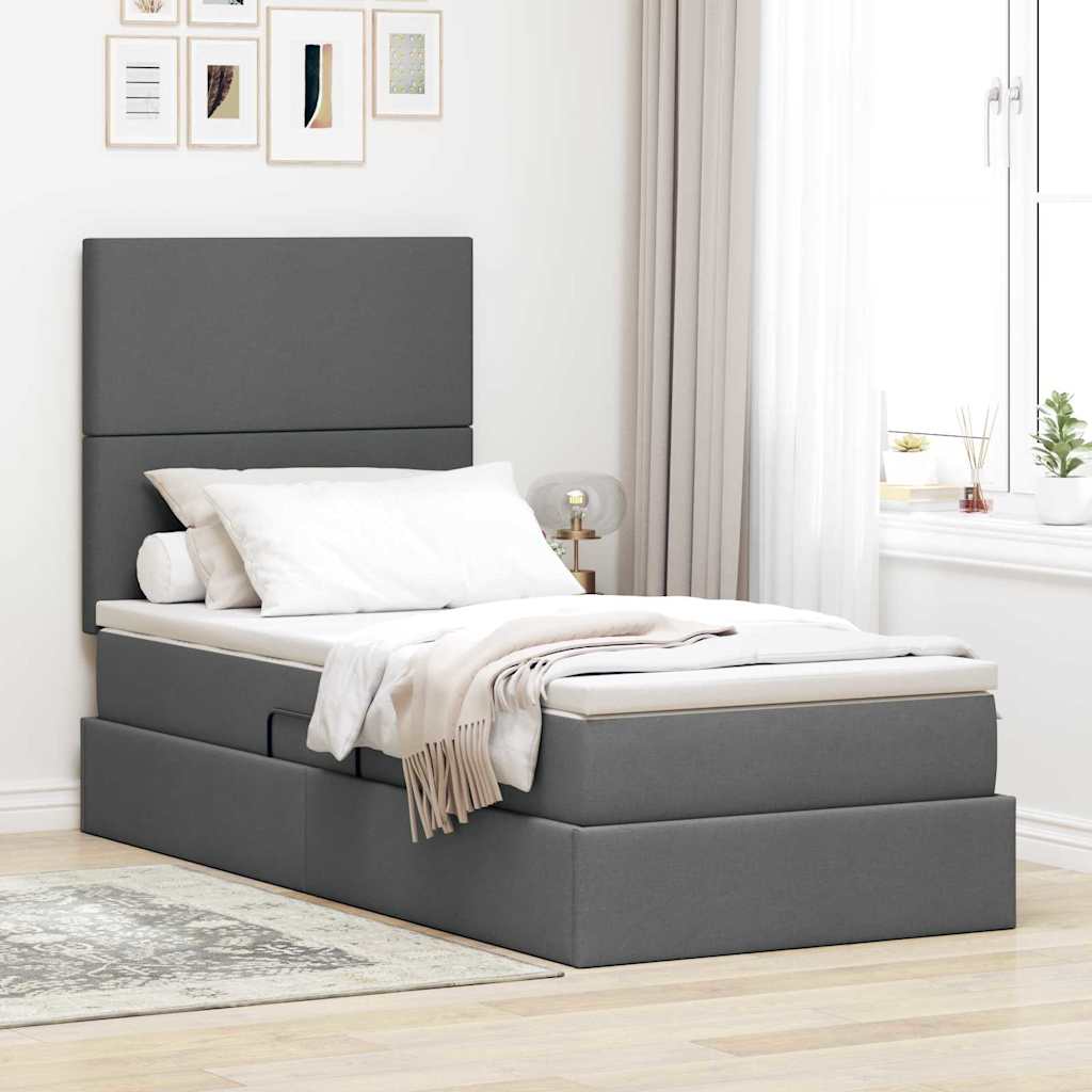 vidaXL Cama de almacenamiento LED con colchón Gris oscuro 100 x 200 cm