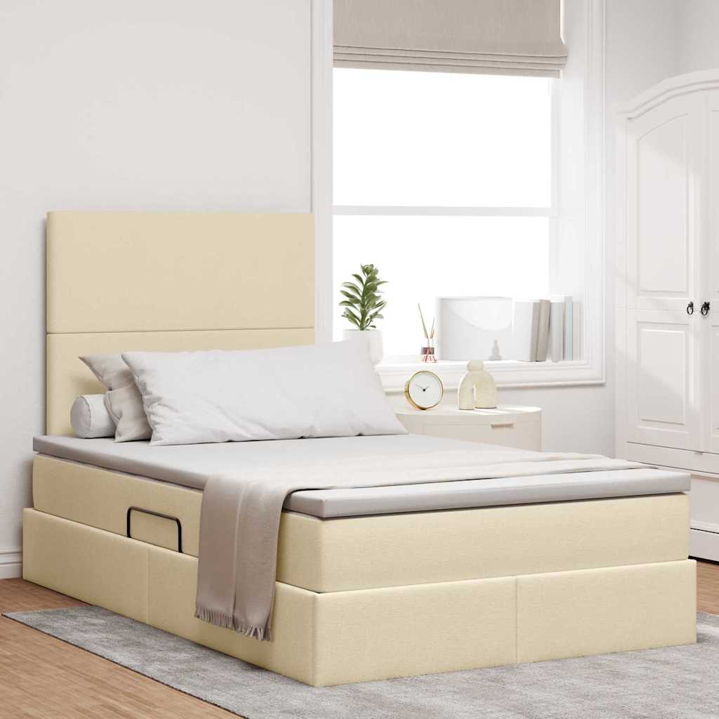 vidaXL Cama de almacenamiento LED con colchón Crema 120 x 190 cm Tela