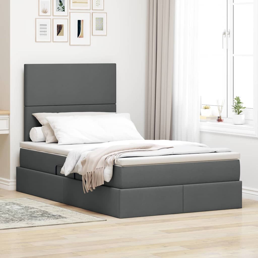vidaXL Cama de almacenamiento LED con colchón Gris oscuro 120 x 200 cm