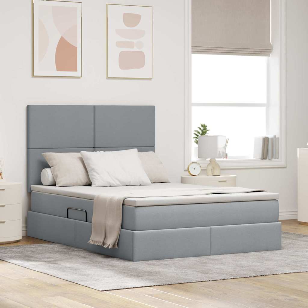 vidaXL Cama de almacenamiento LED con colchón Gris Claro 140 x 190 cm