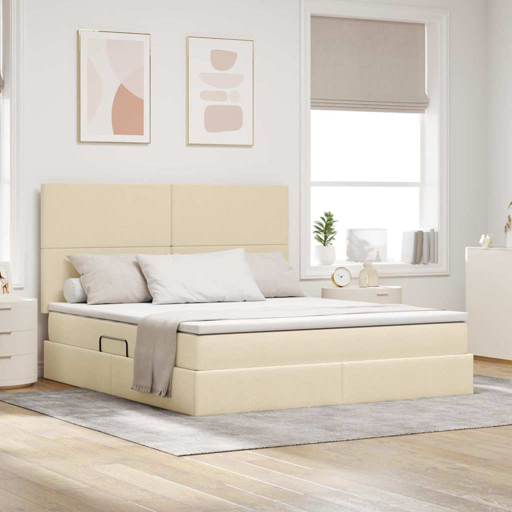 vidaXL Cama de almacenamiento LED con colchón Crema 160 x 200 cm Tela