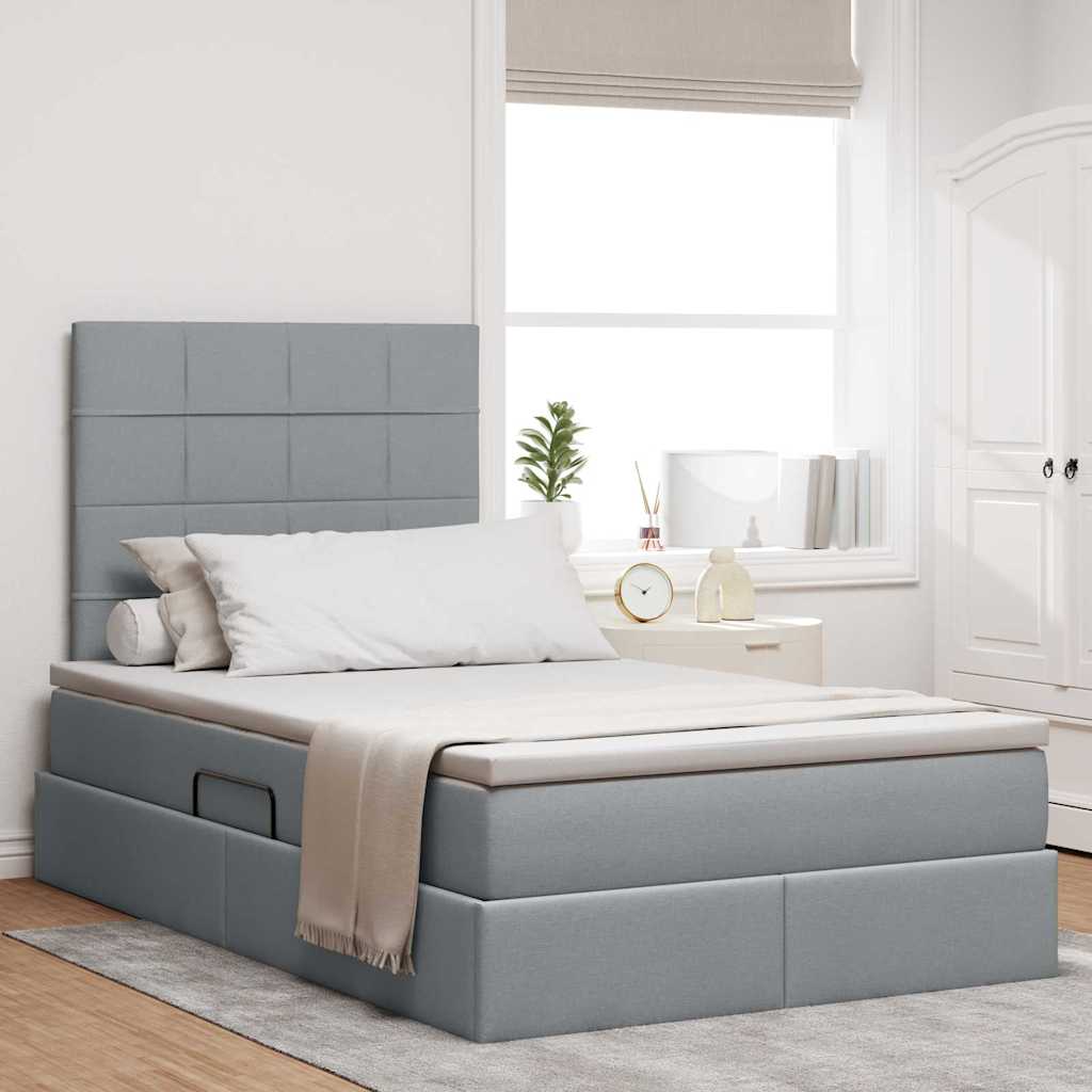 vidaXL Cama de almacenamiento LED con colchón Gris Claro 120 x 200 cm