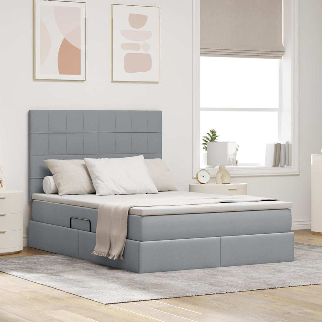 vidaXL Cama de almacenamiento LED con colchón Gris Claro 140 x 190 cm