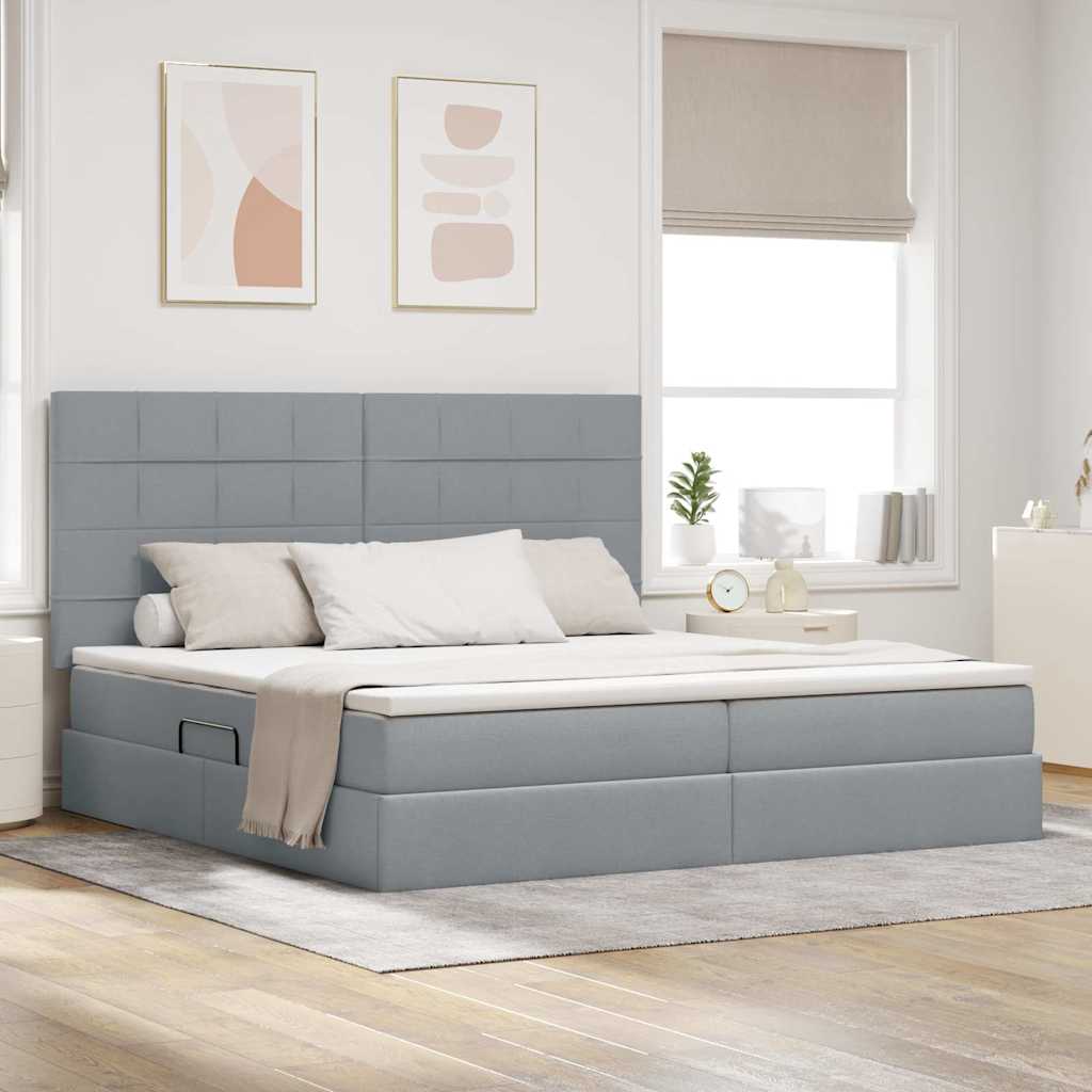 vidaXL Cama de almacenamiento LED con colchón Gris Claro 200 x 200 cm