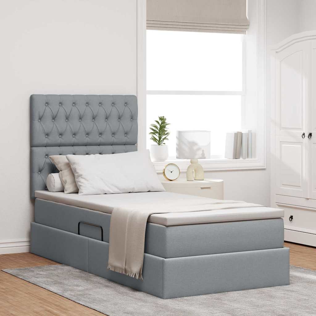 vidaXL Cama de almacenamiento LED con colchón Gris Claro 90 x 190 cm