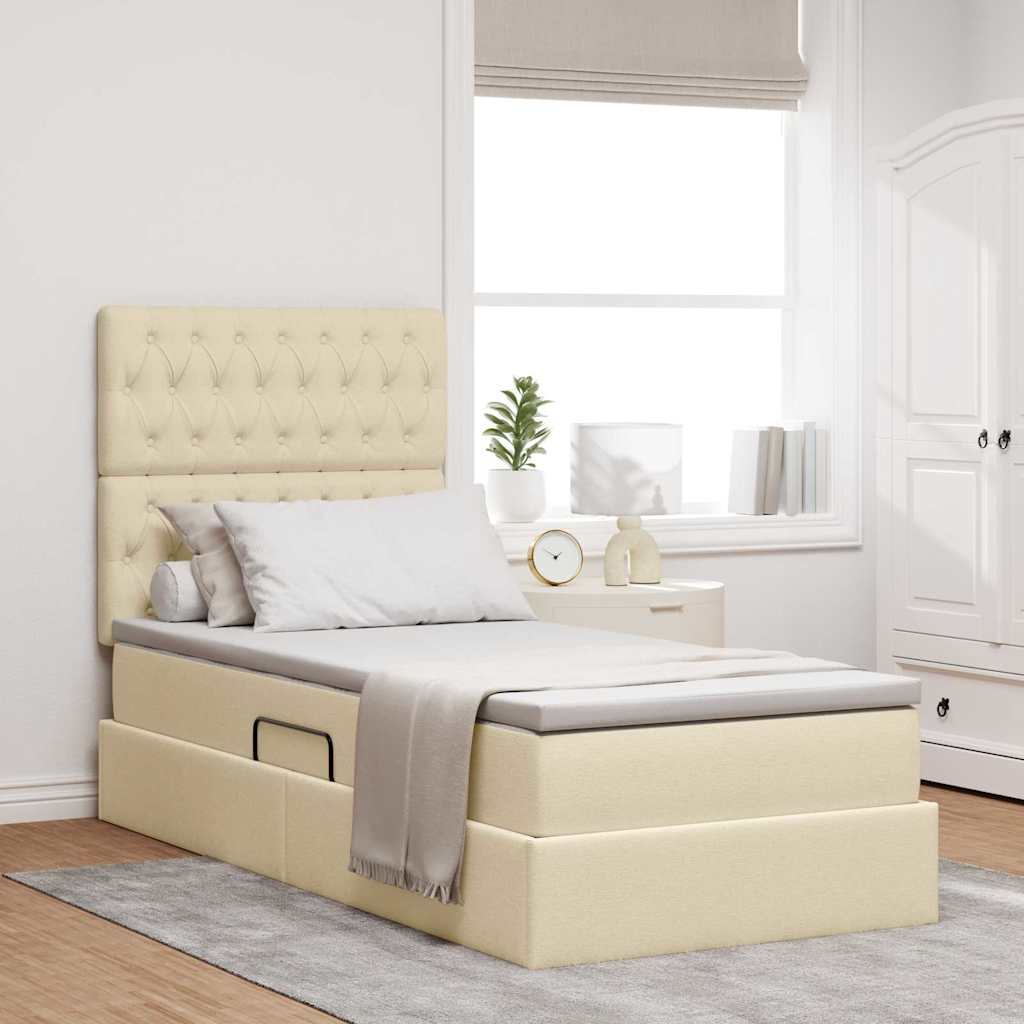vidaXL Cama de almacenamiento LED con colchón Crema 90 x 190 cm Tela