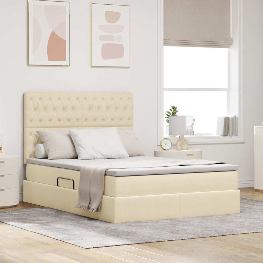 vidaXL Cama de almacenamiento LED con colchón Crema 140 x 200 cm Tela