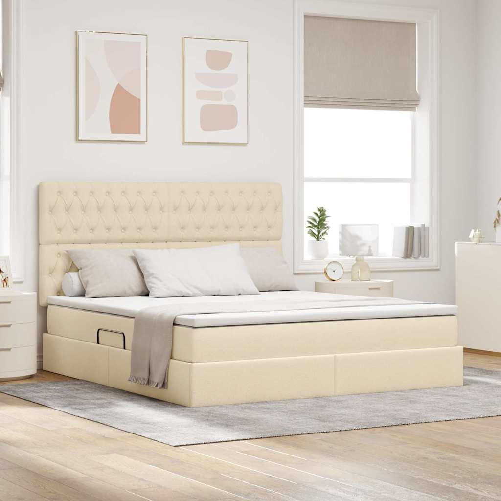 vidaXL Cama de almacenamiento LED con colchón Crema 160 x 200 cm Tela