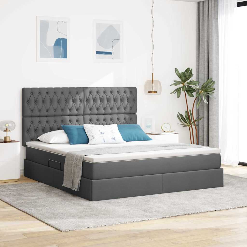 vidaXL Cama de almacenamiento LED con colchón Gris oscuro 180 x 200 cm