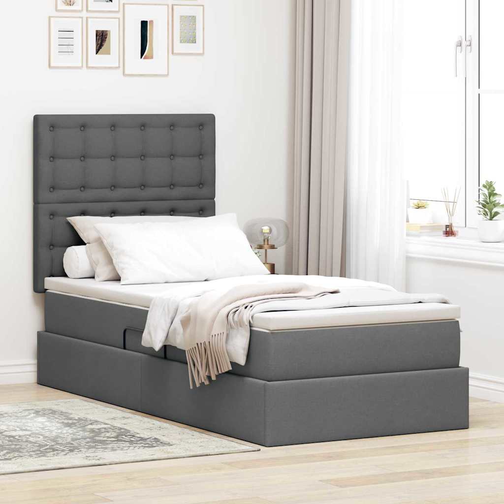 vidaXL Cama de almacenamiento LED con colchón Gris oscuro 90 x 190 cm