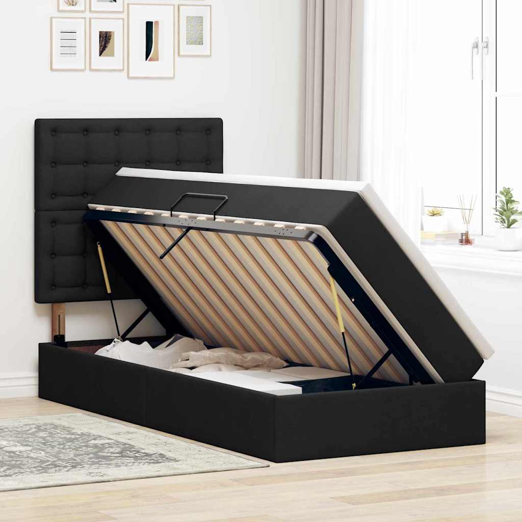 vidaXL Cama de almacenamiento LED con colchón Negro 90 x 200 cm Tela