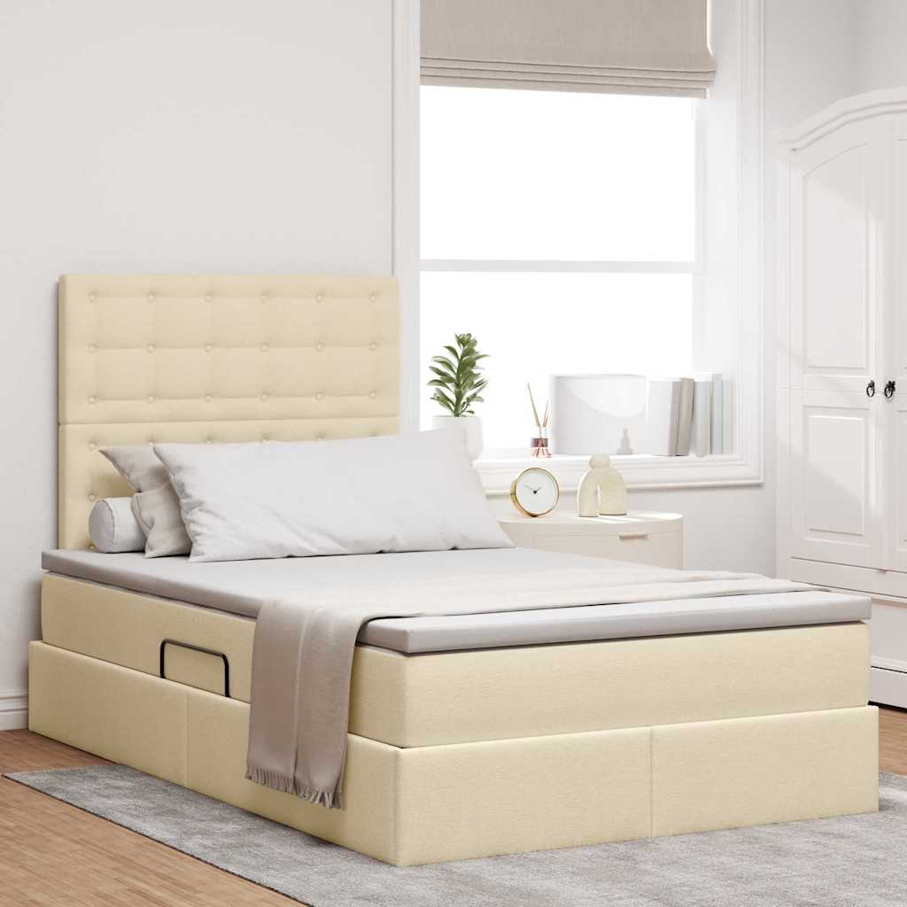 vidaXL Cama de almacenamiento LED con colchón Crema 120 x 190 cm Tela