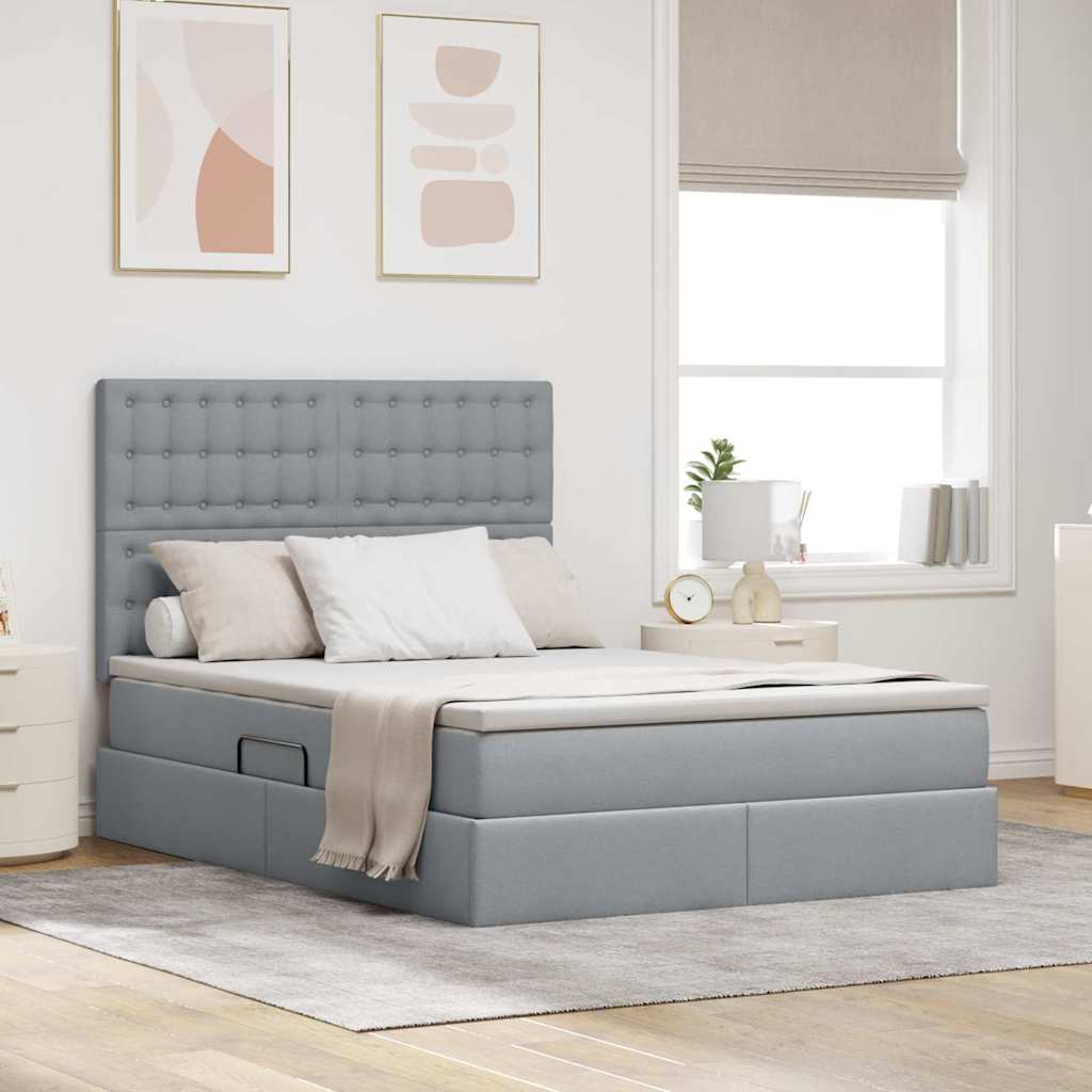 vidaXL Cama de almacenamiento LED con colchón Gris Claro 140 x 190 cm