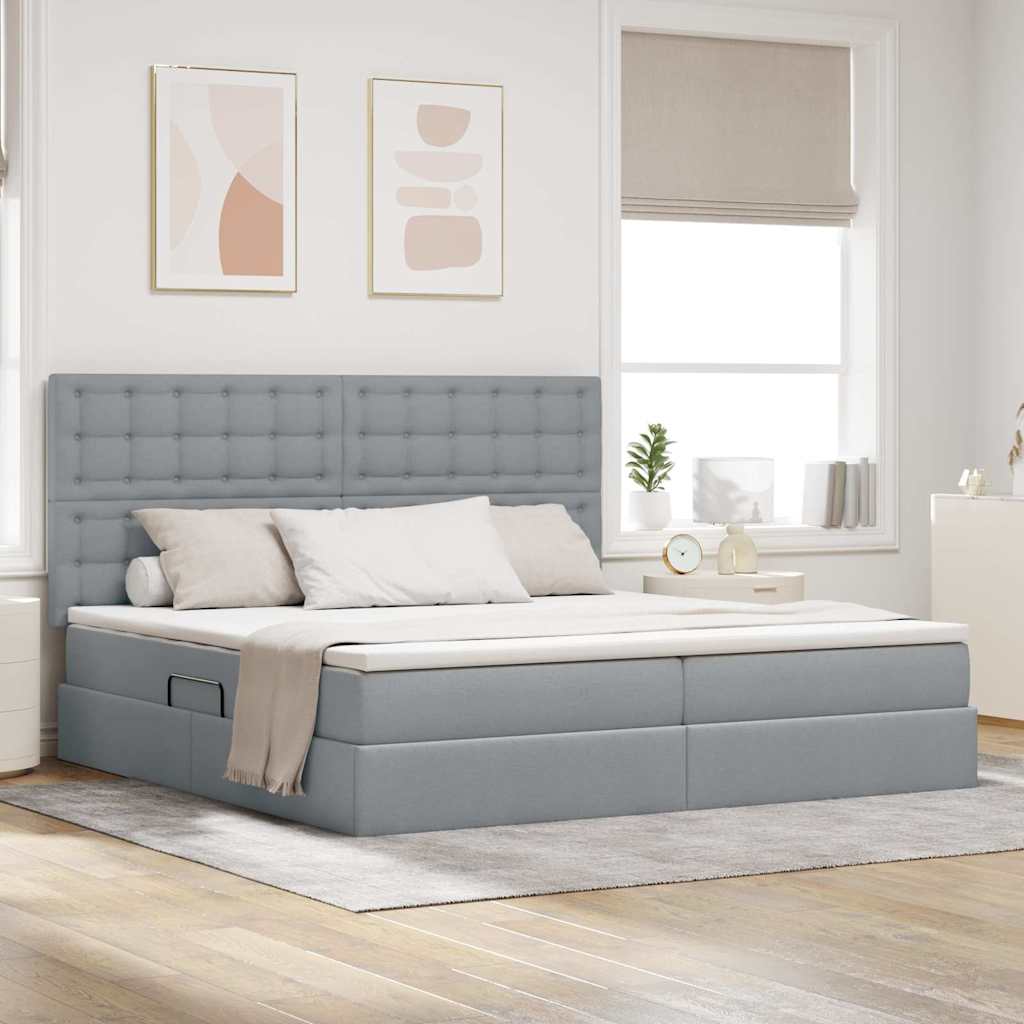 vidaXL Cama de almacenamiento LED con colchón Gris Claro 200 x 200 cm