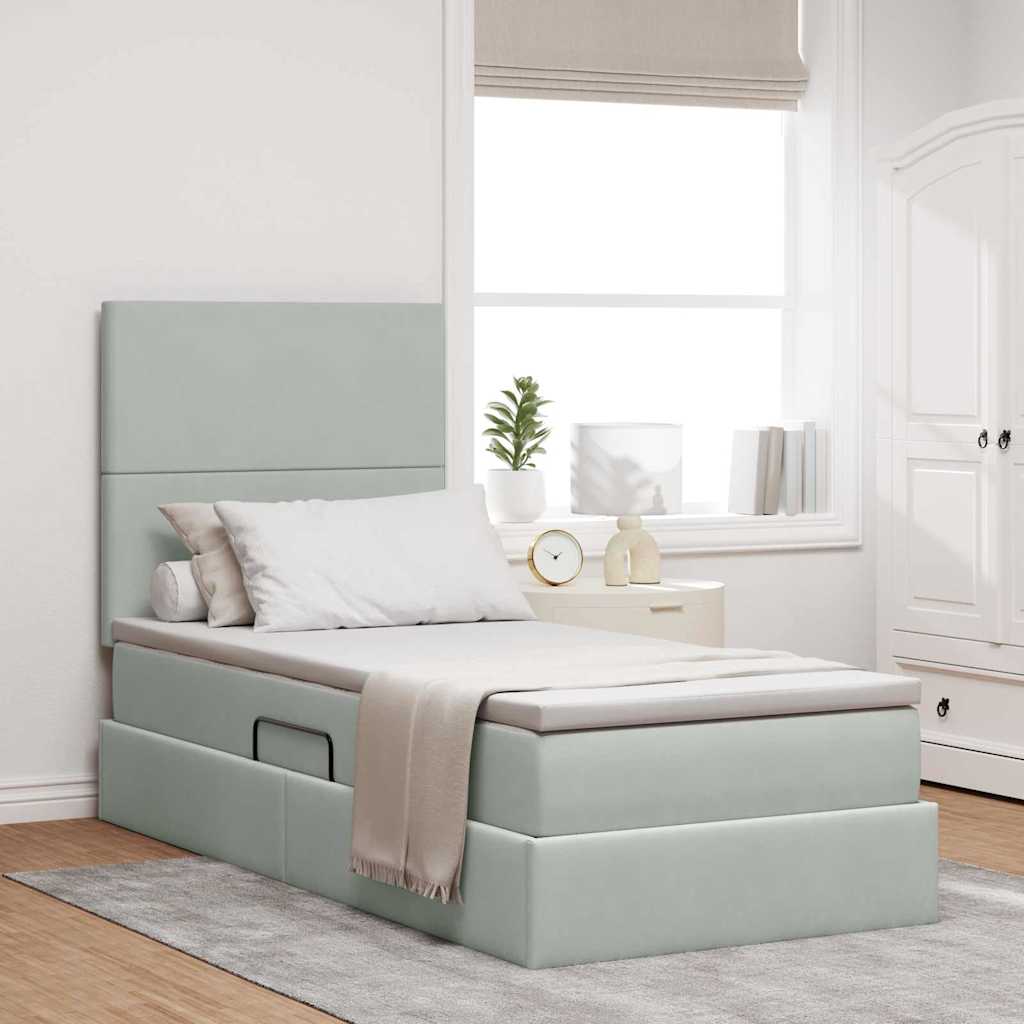 vidaXL Cama de almacenamiento LED con colchón Gris Claro 90 x 190 cm