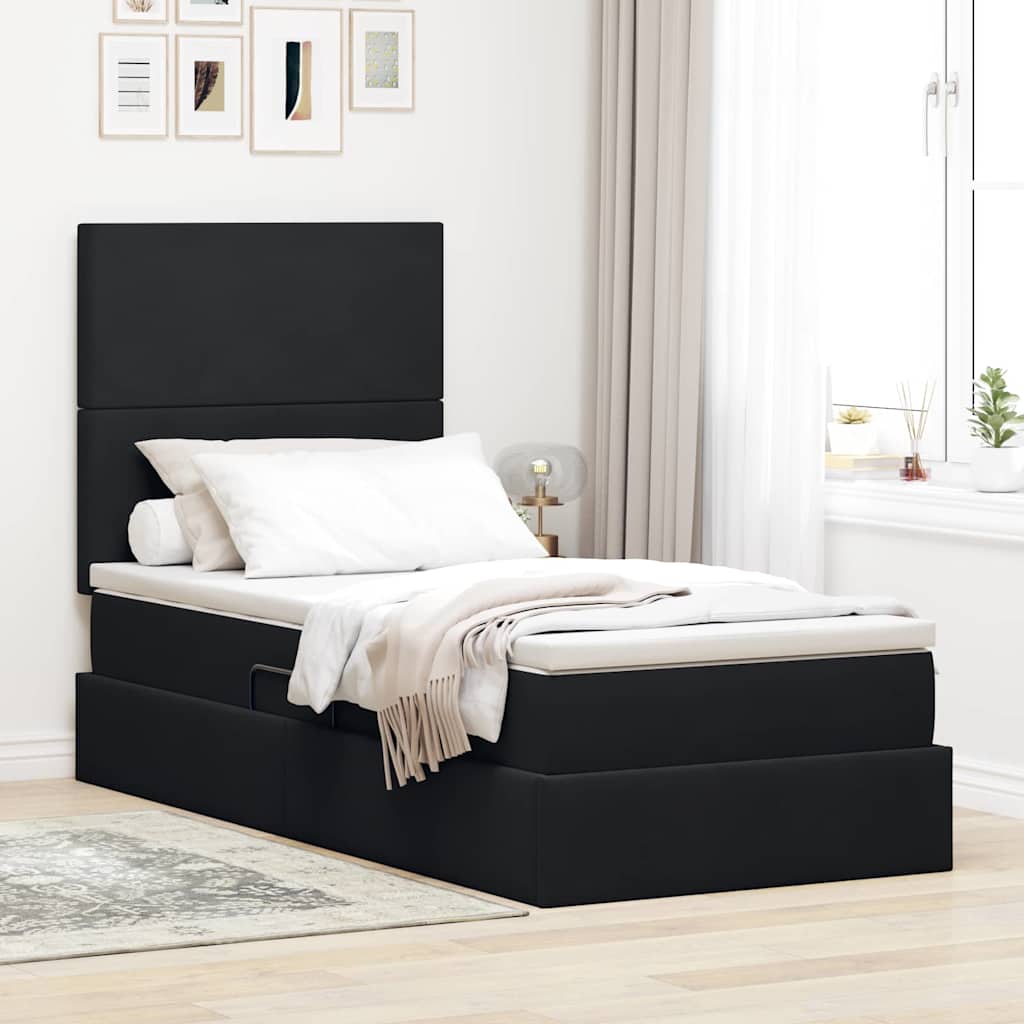 vidaXL Cama de almacenamiento LED con colchón Negro 90 x 200 cm