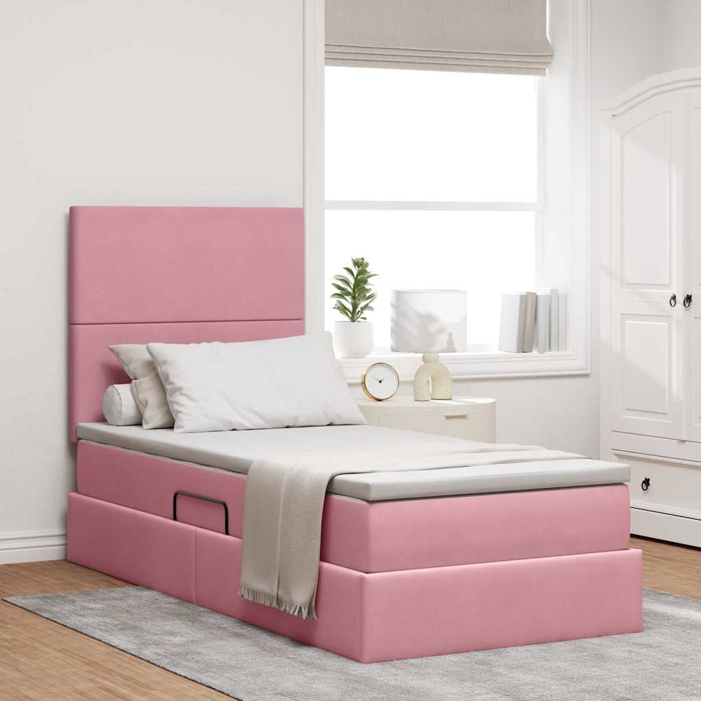 vidaXL Cama de almacenamiento LED con colchón Rosa 100 x 200 cm
