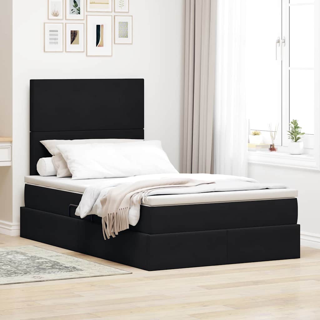 vidaXL Cama de almacenamiento LED con colchón Negro 120 x 200 cm