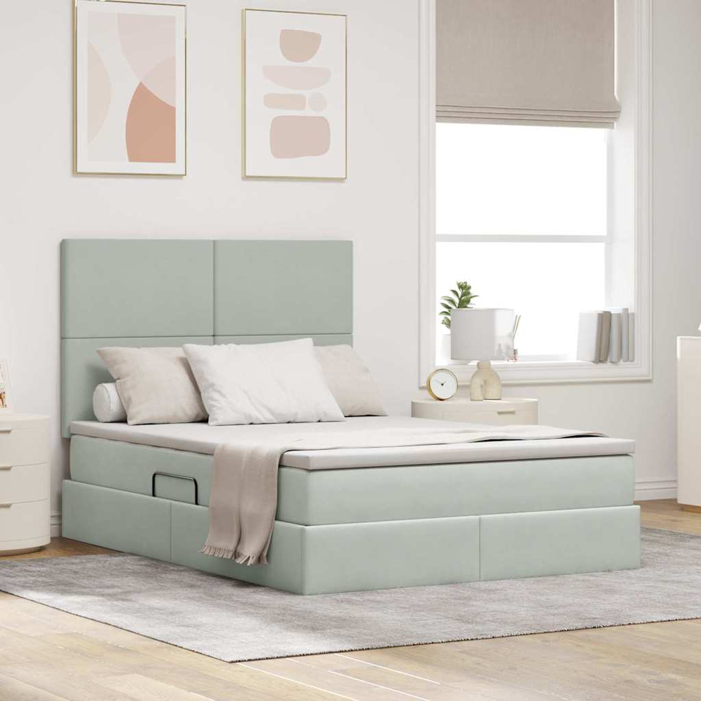 vidaXL Cama de almacenamiento LED con colchón Gris Claro 140 x 190 cm