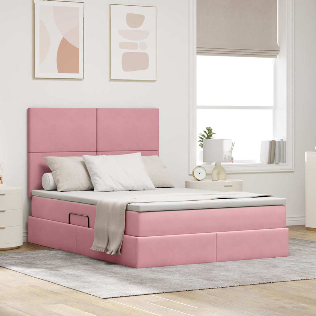 vidaXL Cama de almacenamiento LED con colchón Rosa 140 x 200 cm