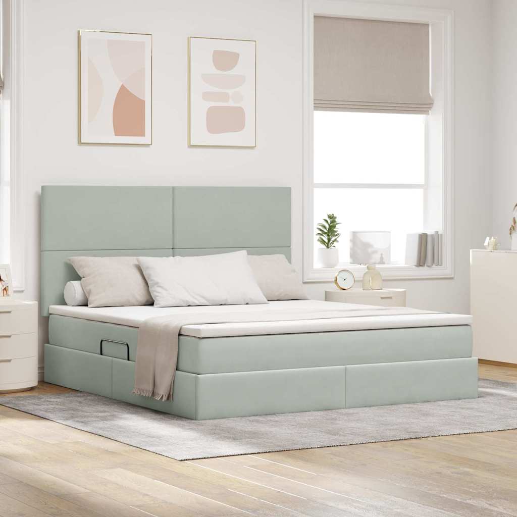 vidaXL Cama de almacenamiento LED con colchón Gris Claro 160 x 200 cm