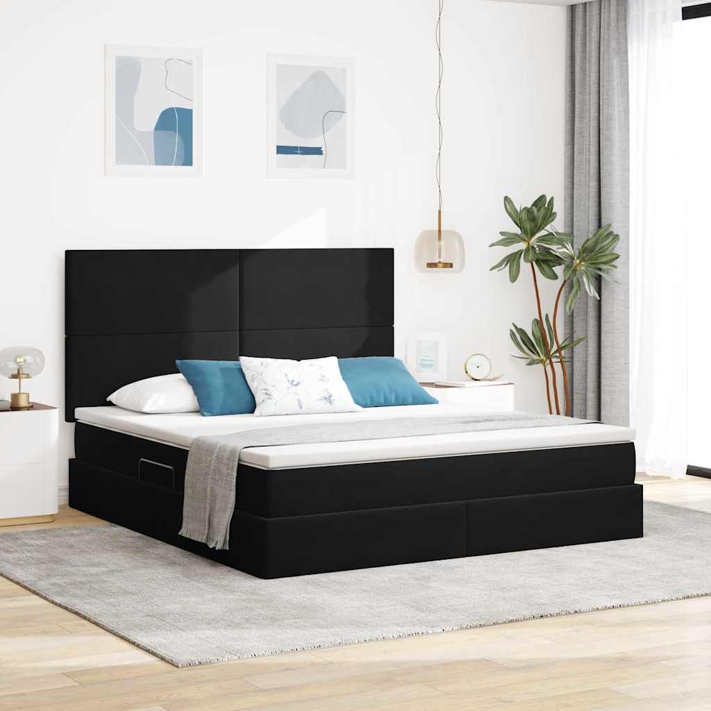 vidaXL Cama de almacenamiento LED con colchón Negro 180 x 200 cm