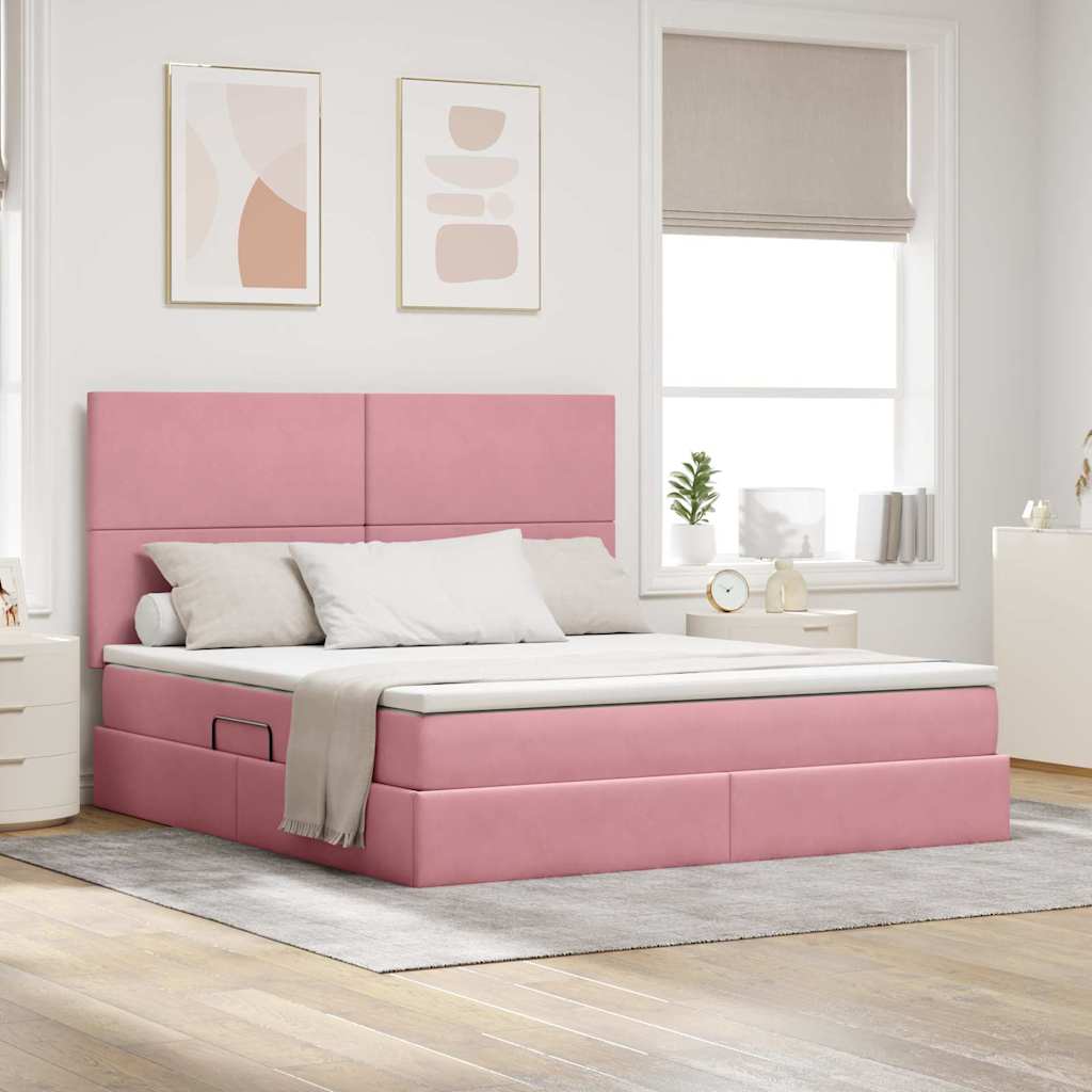 vidaXL Cama de almacenamiento LED con colchón Rosa 180 x 200 cm