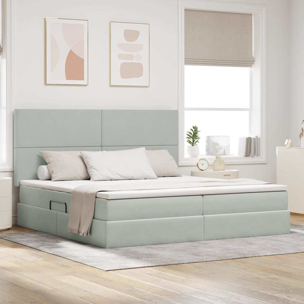 vidaXL Cama de almacenamiento LED con colchón Gris Claro 200 x 200 cm