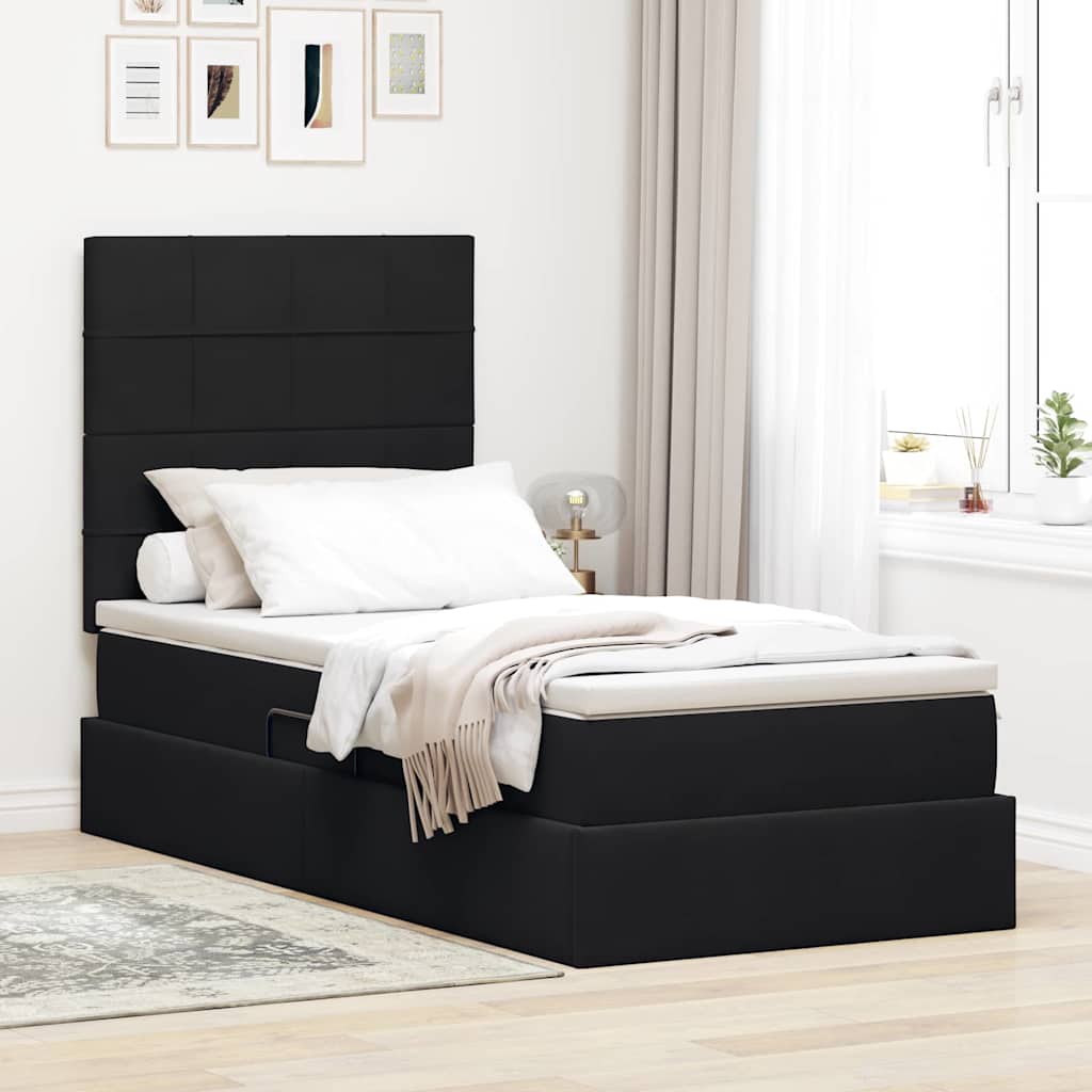 vidaXL Cama de almacenamiento LED con colchón Negro 90 x 190 cm