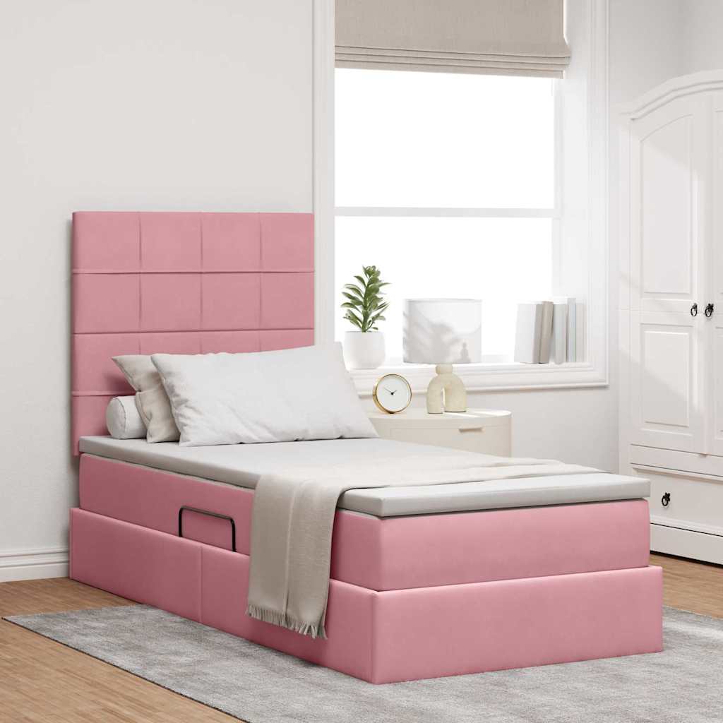 vidaXL Cama de almacenamiento LED con colchón Rosa 100 x 200 cm