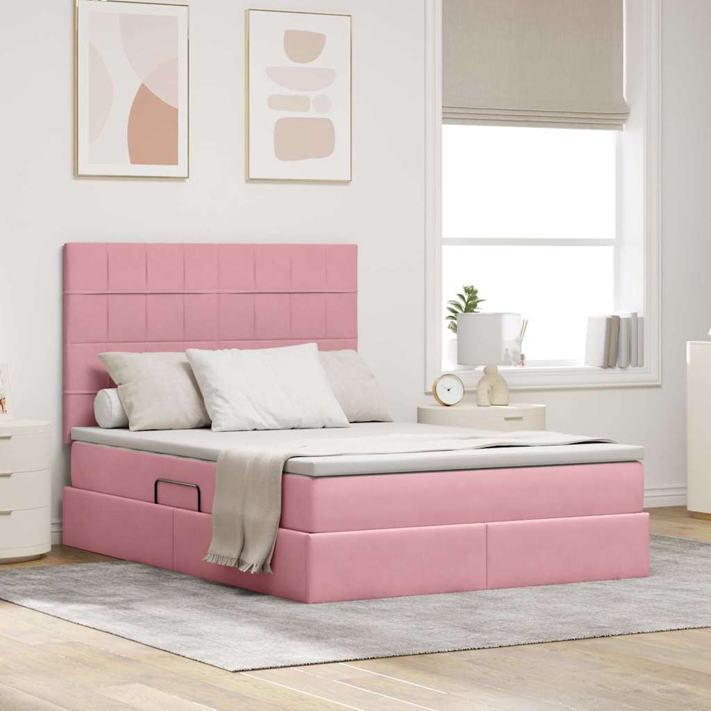 vidaXL Cama de almacenamiento LED con colchón Rosa 140 x 200 cm