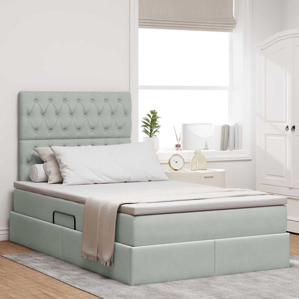 vidaXL Cama de almacenamiento LED con colchón Gris Claro 120 x 200 cm