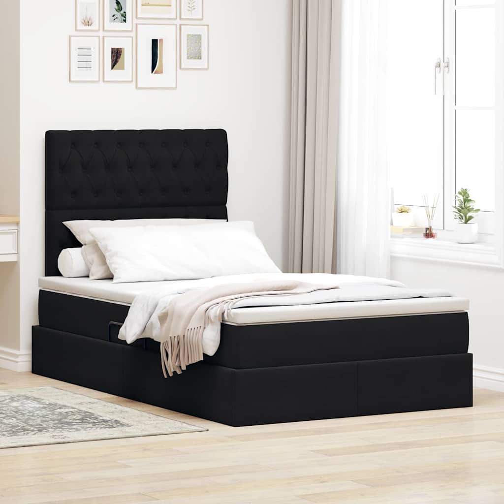 vidaXL Cama de almacenamiento LED con colchón Negro 120 x 200 cm