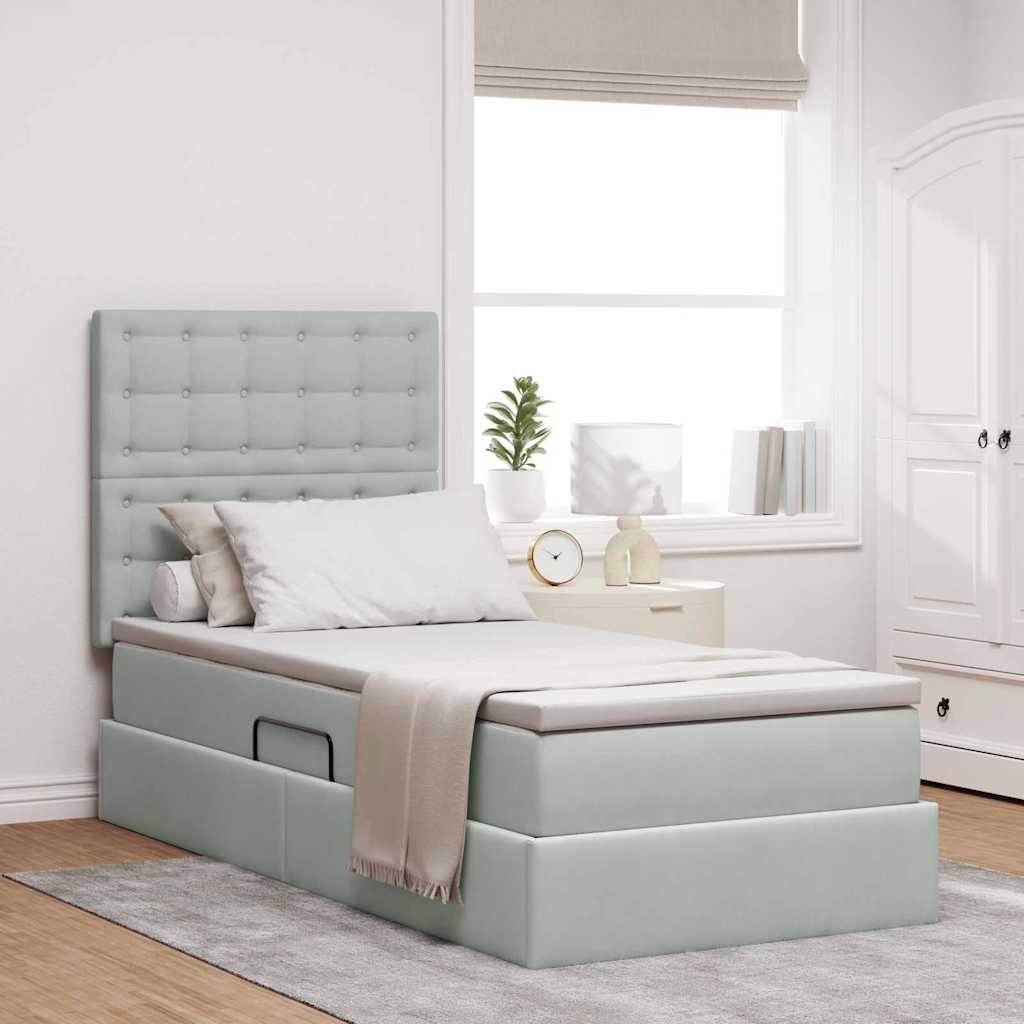 vidaXL Cama de almacenamiento LED con colchón Gris Claro 90 x 190 cm