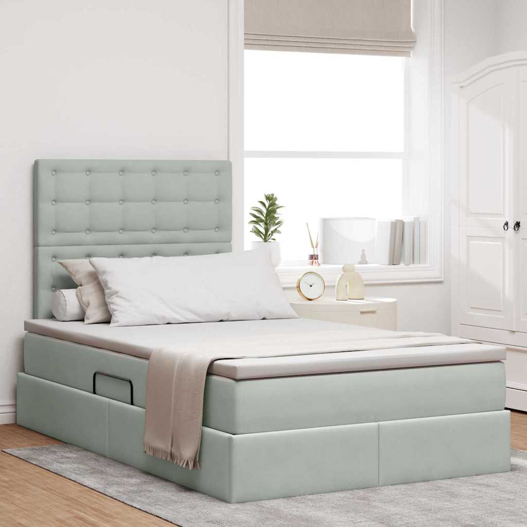 vidaXL Cama de almacenamiento LED con colchón Gris Claro 120 x 200 cm