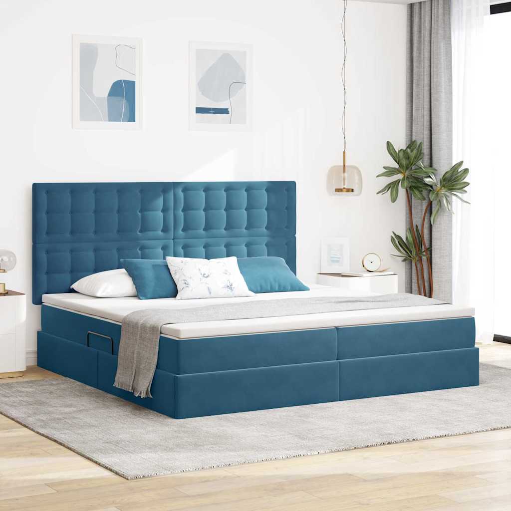 vidaXL Cama de almacenamiento LED con colchón Azul Oscuro 200 x 200 cm