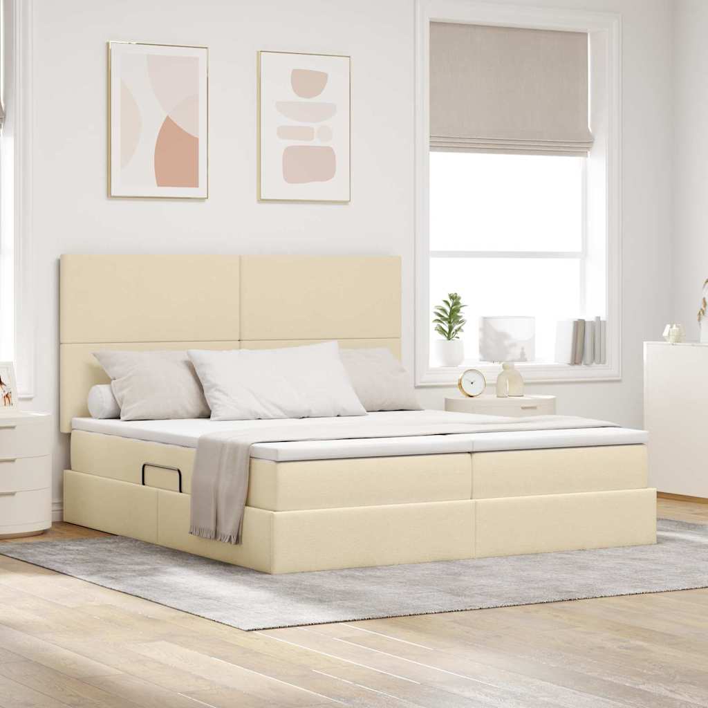 vidaXL Cama de almacenamiento LED con colchón Crema 200 x 200 cm Tela