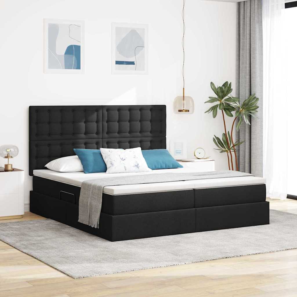 vidaXL Cama de almacenamiento LED con colchón Negro 200 x 200 cm Tela