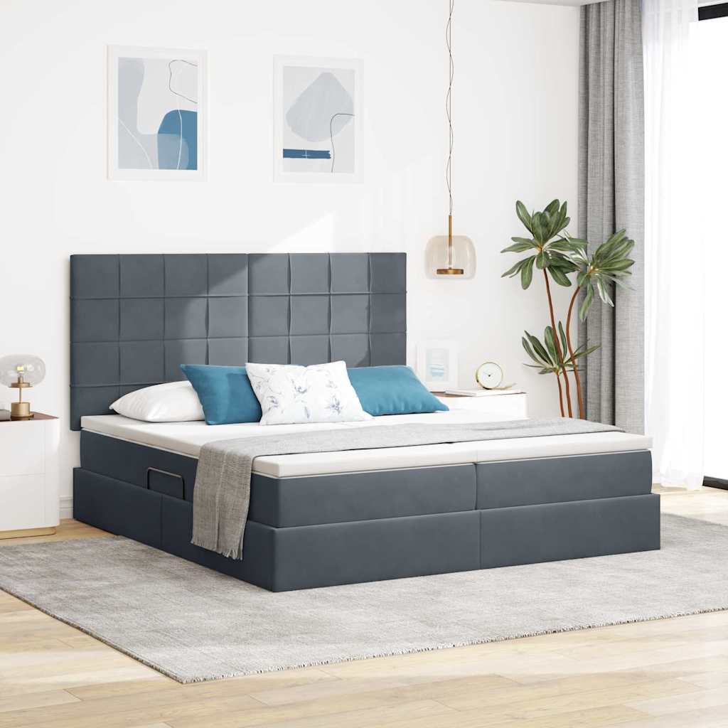 vidaXL Cama de almacenamiento LED con colchón Gris oscuro 180 x 200 cm