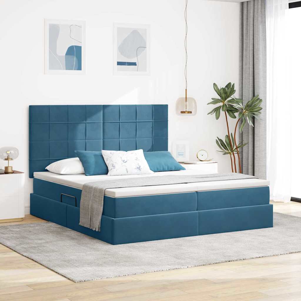 vidaXL Cama de almacenamiento LED con colchón Azul Oscuro 200 x 200 cm