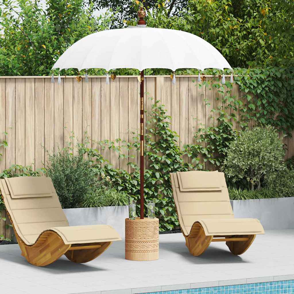 vidaXL Paraguas balinés con base Crema y Natural 190 x 190 x 250 cm